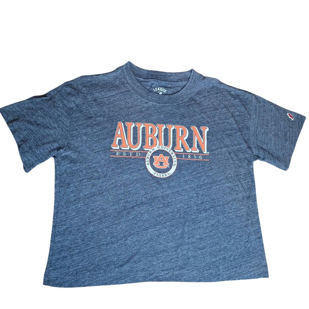 League Auburn Tigers T Shirt Womens Medium Crop Graphic Tee Heather Gray NWOT
